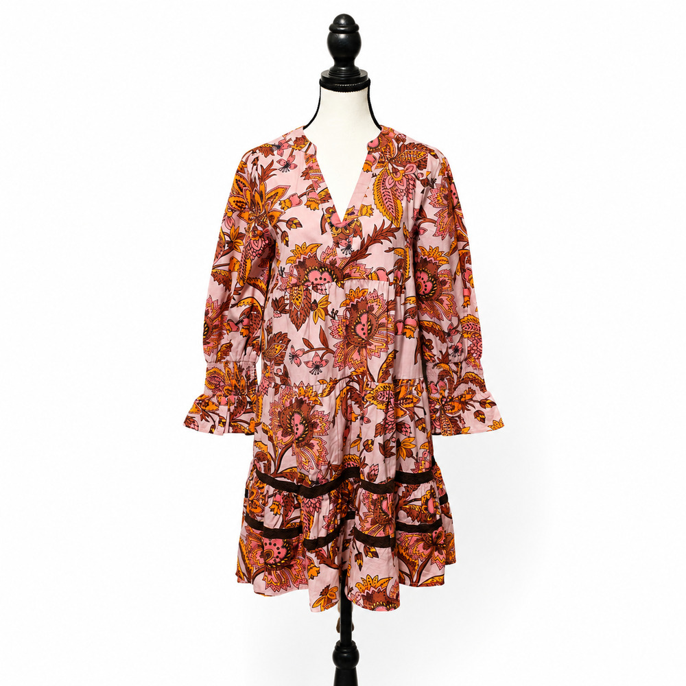 Tuckernuck Mini Dress Womens Small Pink Paisley Floral Print Sunset Chintz NWT - Picture 2 of 13
